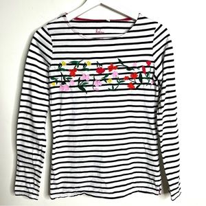 Boden Striped Floral Embroidered Top Long Sleeve Size 2